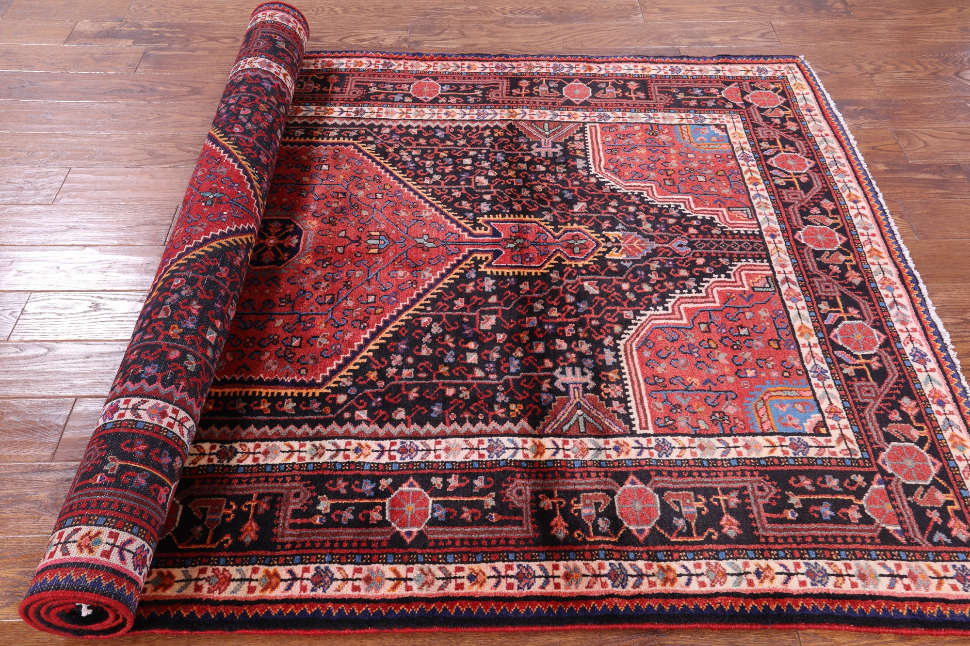 Black New Authentic Persian Nahavand Hand Knotted Rug - 5' 0" X 8' 3" - Golden Nile