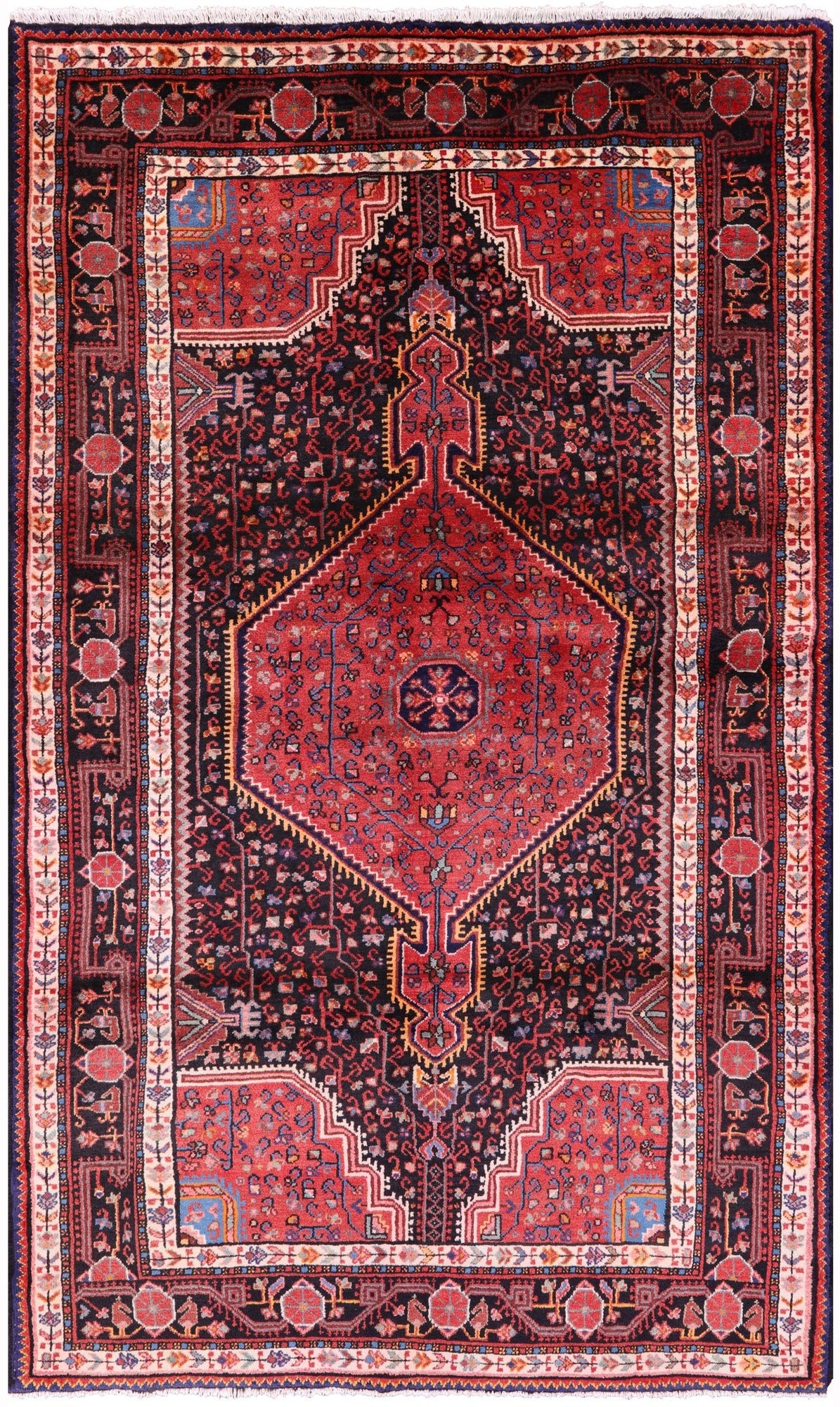 Black New Authentic Persian Nahavand Hand Knotted Rug - 5' 0" X 8' 3" - Golden Nile