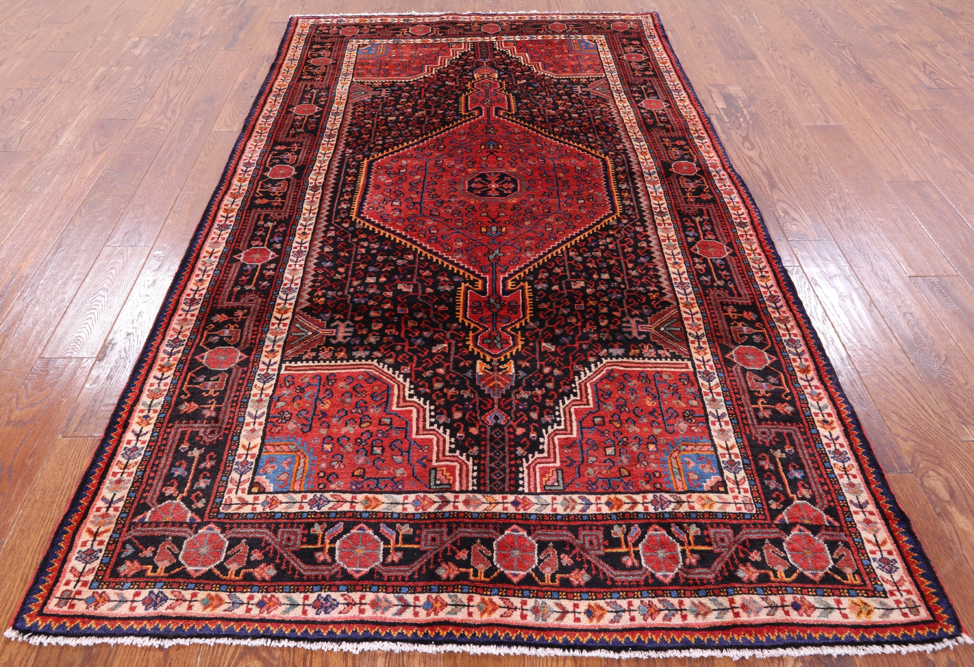 Black New Authentic Persian Nahavand Hand Knotted Rug - 5' 0" X 8' 3" - Golden Nile