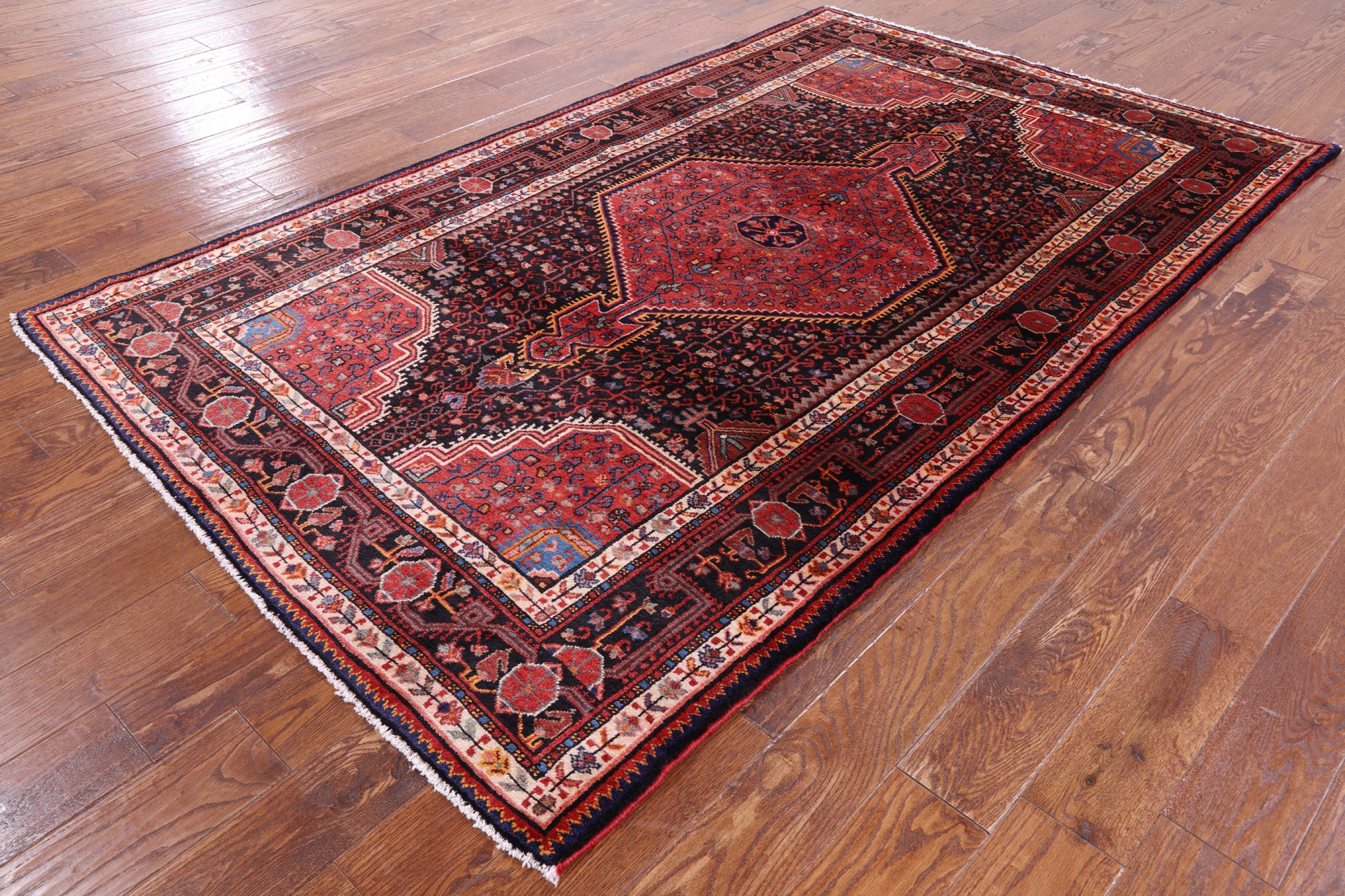 Black New Authentic Persian Nahavand Hand Knotted Rug - 5' 0" X 8' 3" - Golden Nile