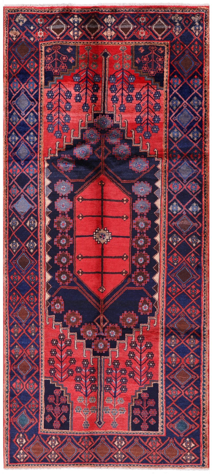 Red New Persian Hamadan Handmade Wool Rug - 4' 10" X 11' 1" - Golden Nile