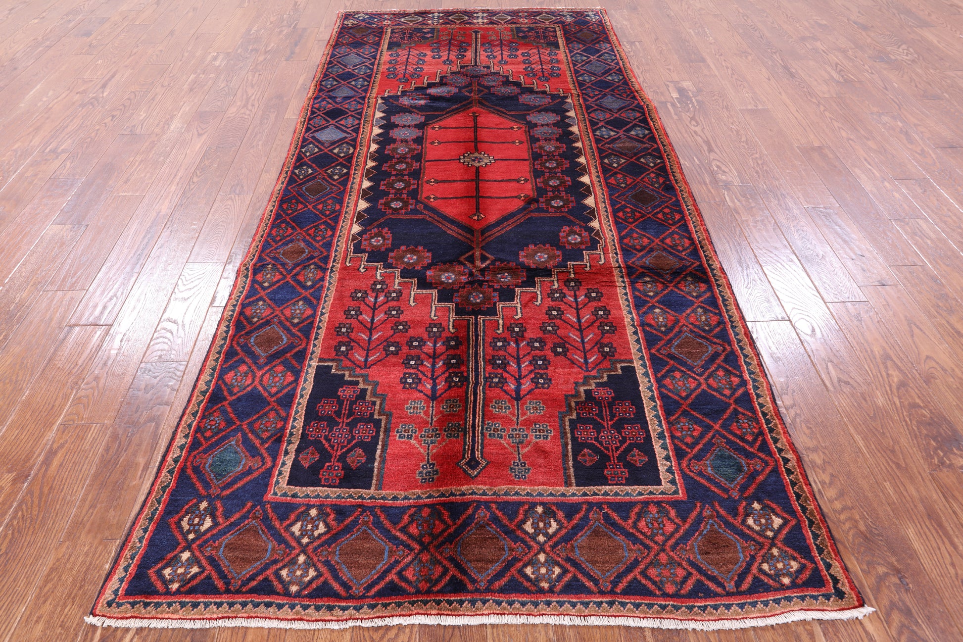 Red New Persian Hamadan Handmade Wool Rug - 4' 10" X 11' 1" - Golden Nile