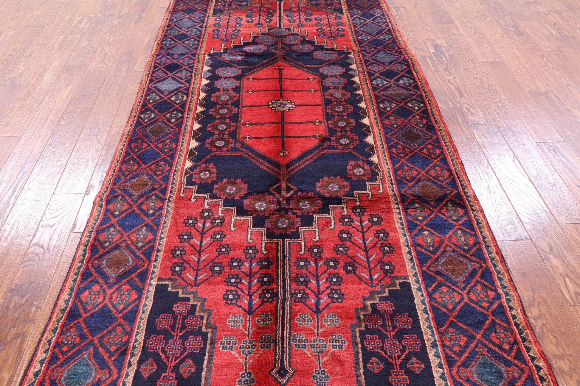 Red New Persian Hamadan Handmade Wool Rug - 4' 10" X 11' 1" - Golden Nile