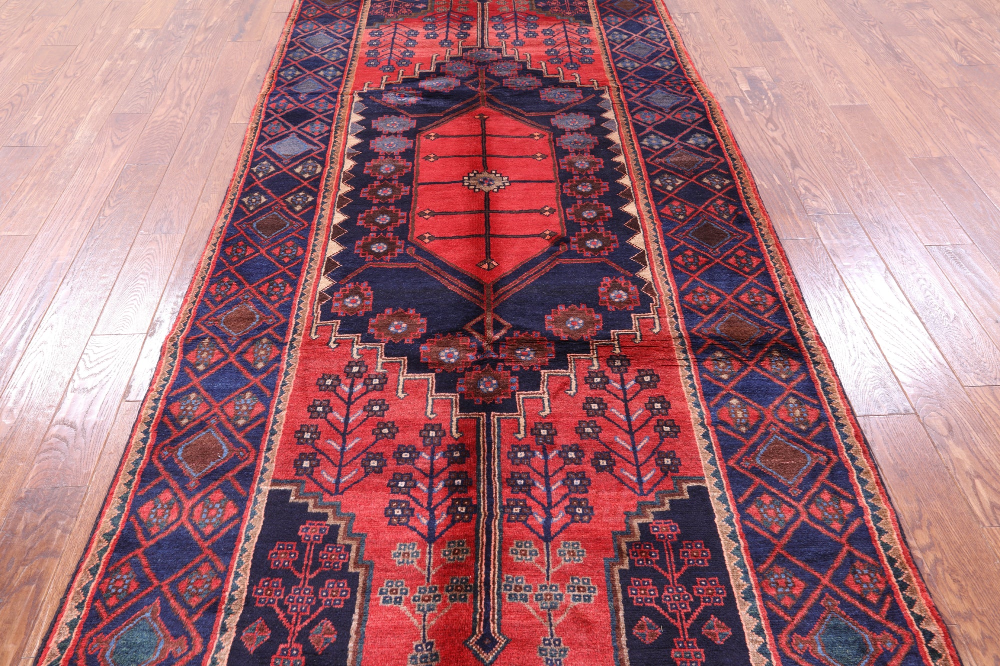 Red New Persian Hamadan Handmade Wool Rug - 4' 10" X 11' 1" - Golden Nile
