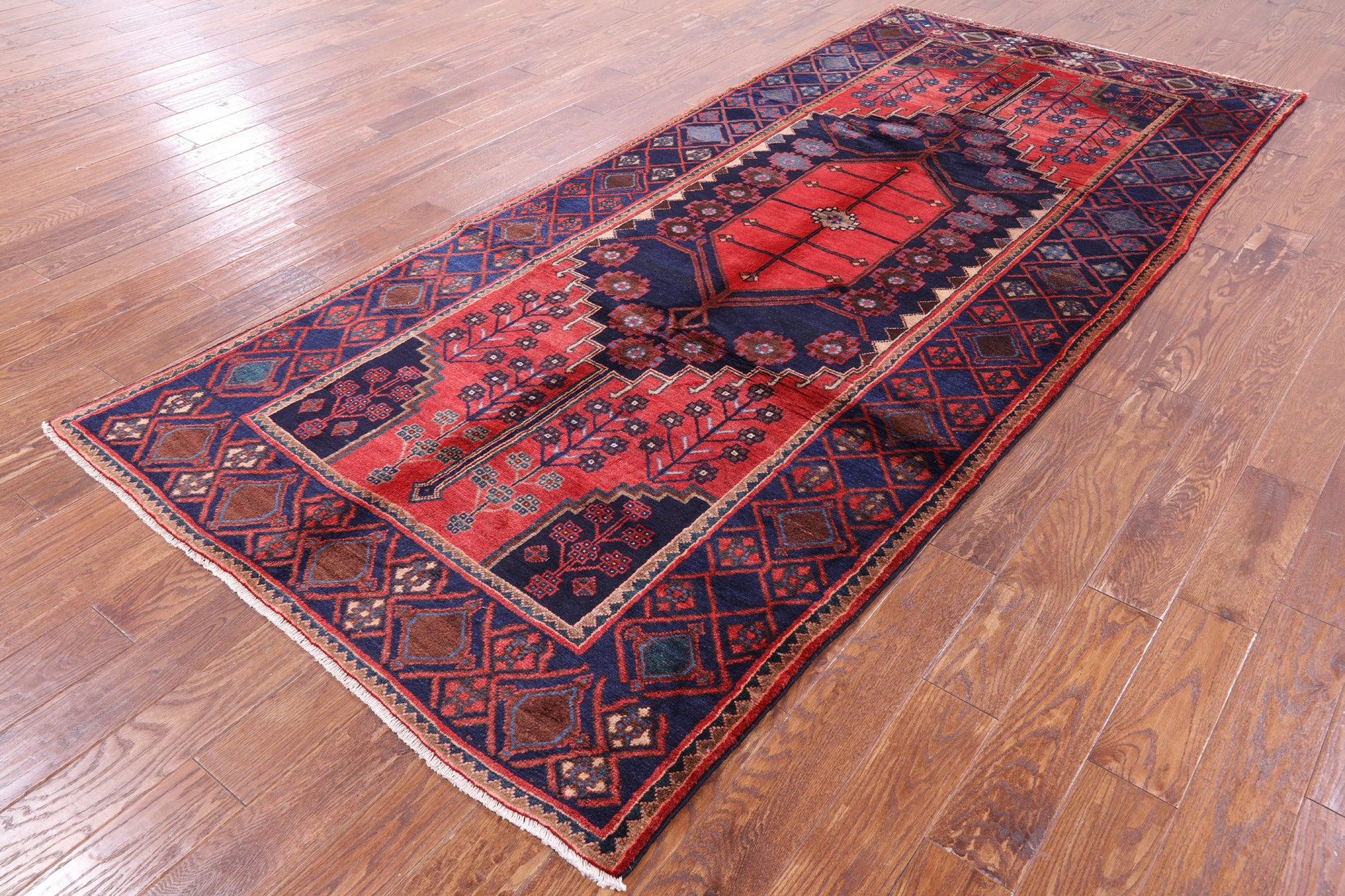 Red New Persian Hamadan Handmade Wool Rug - 4' 10" X 11' 1" - Golden Nile