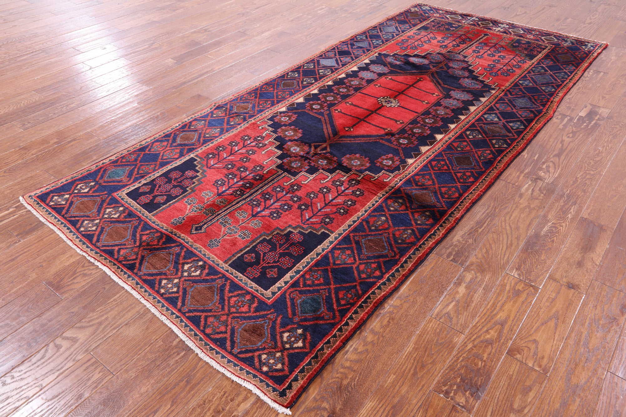 Red New Persian Hamadan Handmade Wool Rug - 4' 10" X 11' 1" - Golden Nile