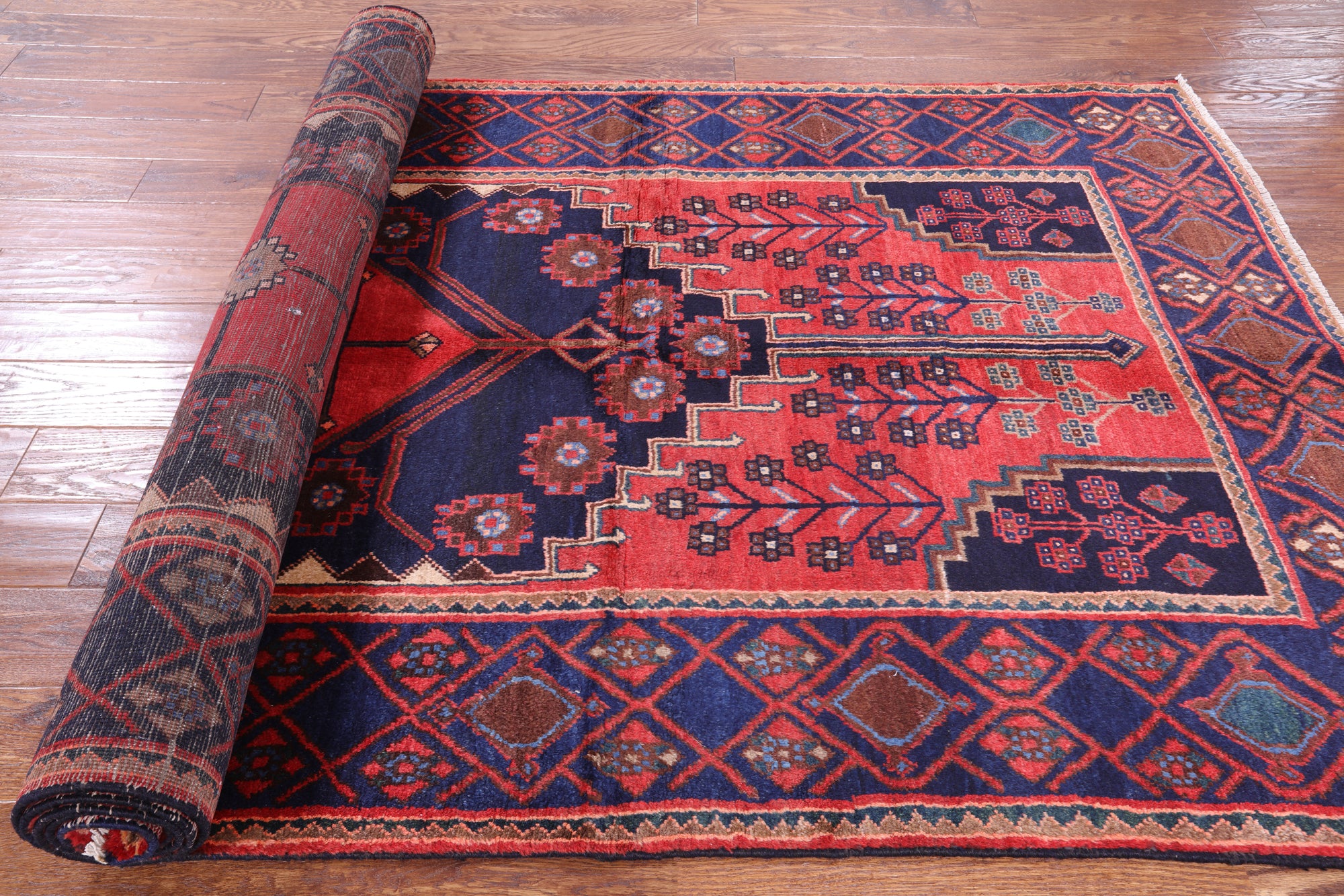 Red New Persian Hamadan Handmade Wool Rug - 4' 10" X 11' 1" - Golden Nile