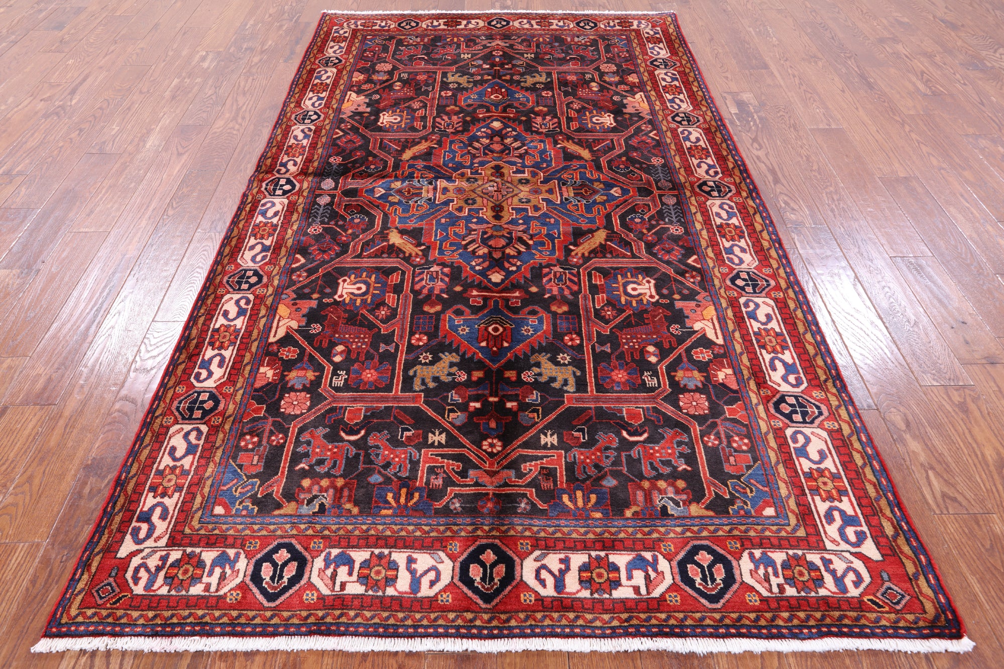 Black Persian Nahavand Handmade Wool Rug - 5' 6" X 9' 7" - Golden Nile
