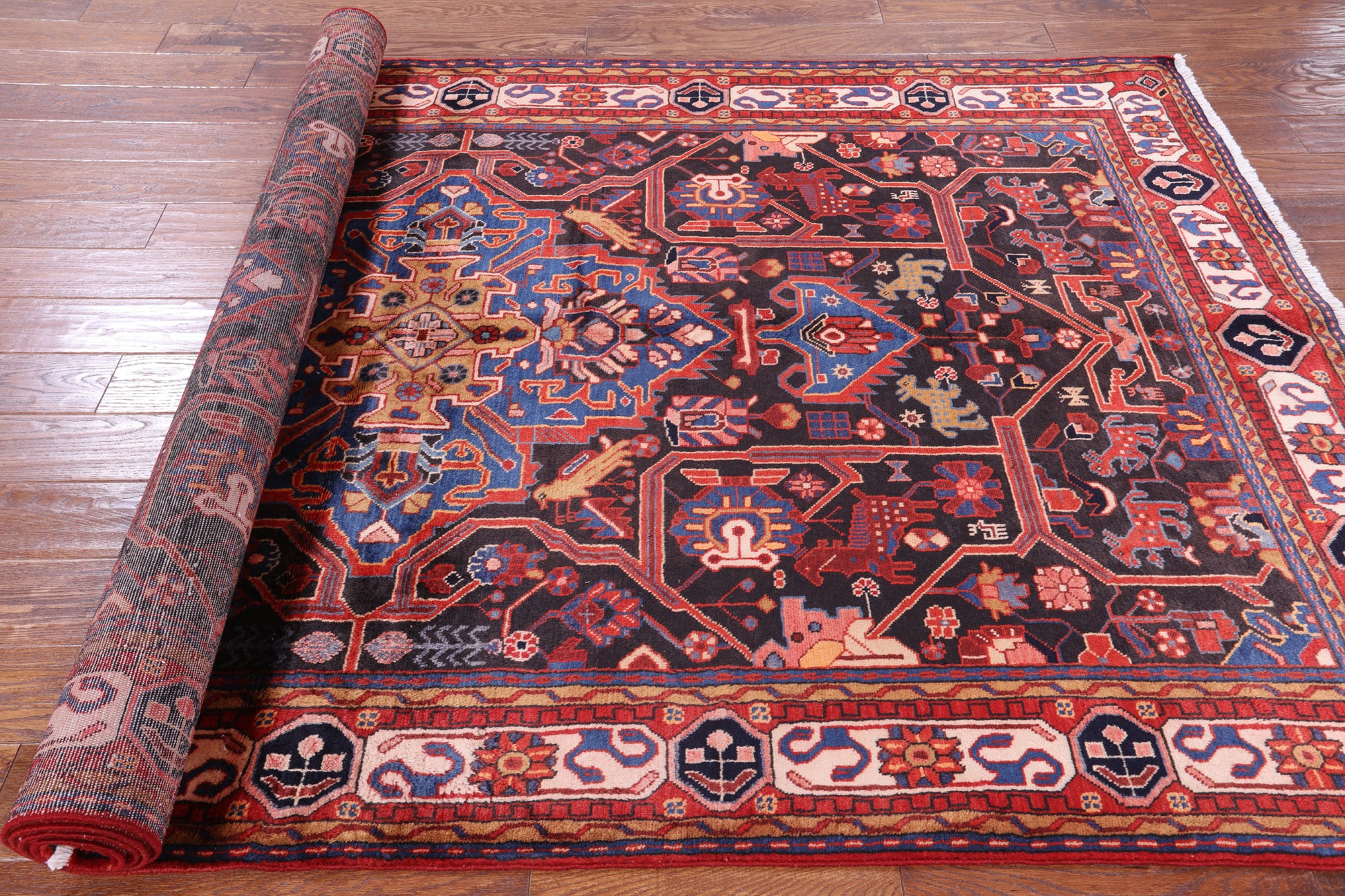 Black Persian Nahavand Handmade Wool Rug - 5' 6" X 9' 7" - Golden Nile