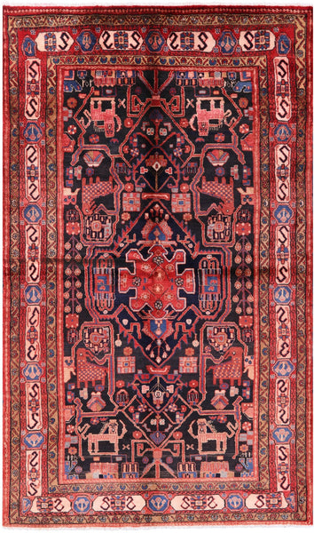 Black New Authentic Persian Nahavand Area Rug - 5' 4" X 9' 0" - Golden Nile