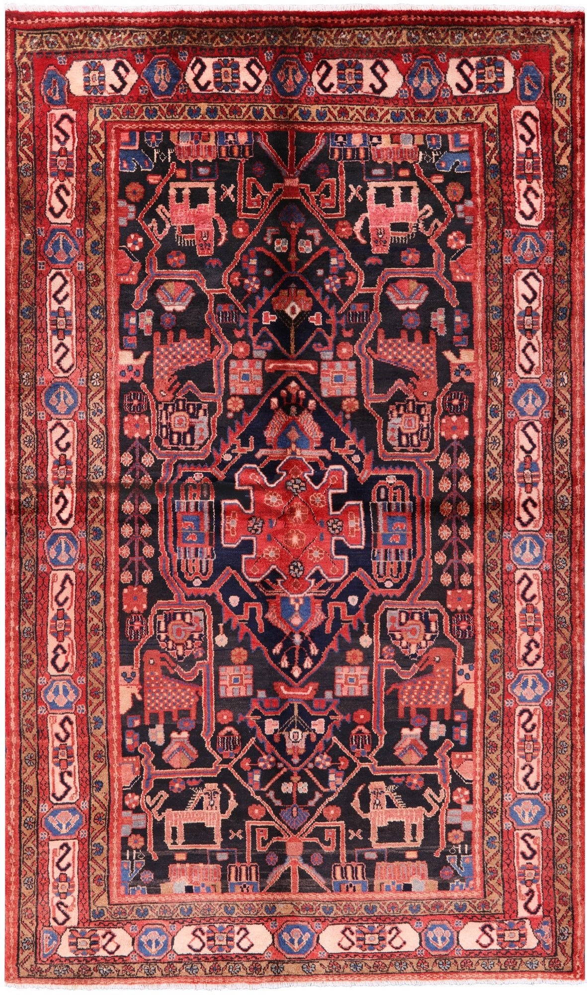Black New Authentic Persian Nahavand Area Rug - 5' 4" X 9' 0" - Golden Nile