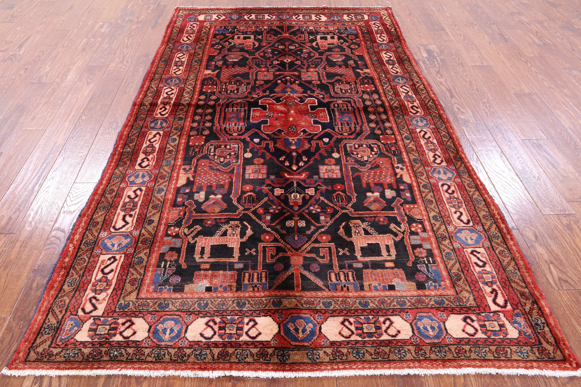 Black New Authentic Persian Nahavand Area Rug - 5' 4" X 9' 0" - Golden Nile