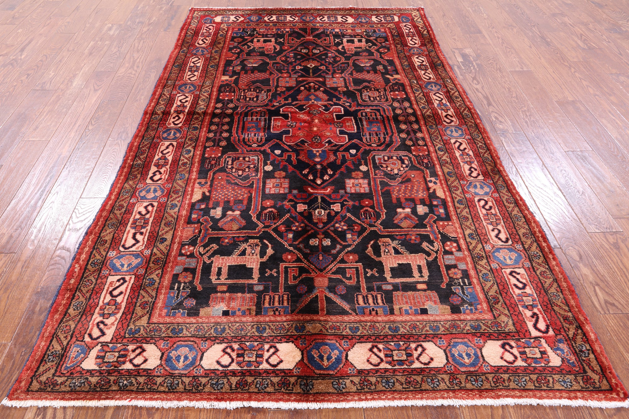 Black New Authentic Persian Nahavand Area Rug - 5' 4" X 9' 0" - Golden Nile