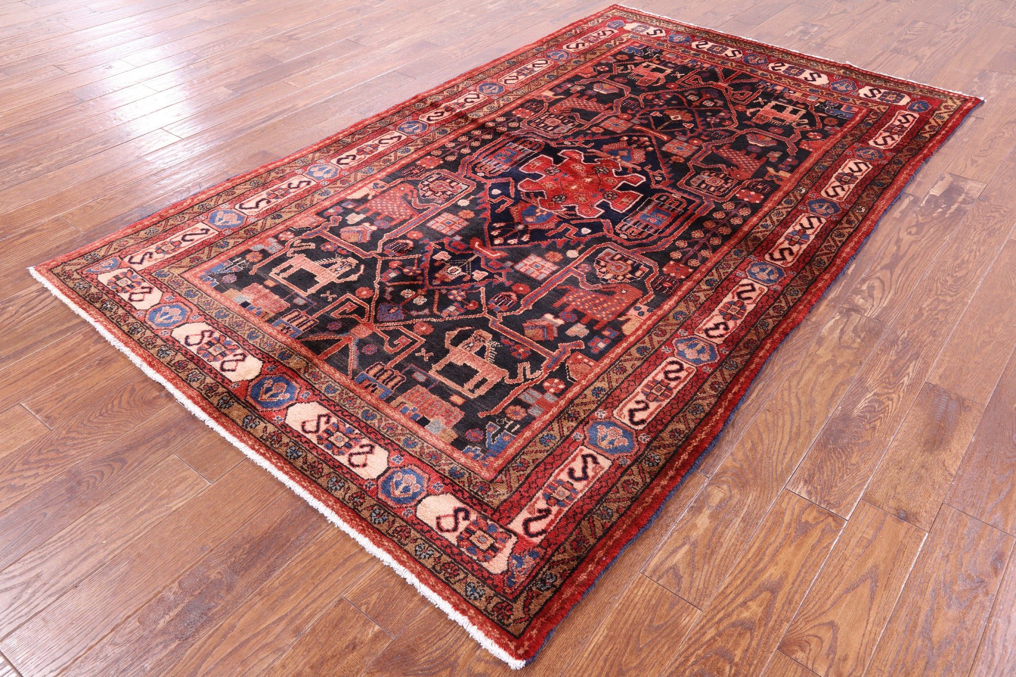 Black New Authentic Persian Nahavand Area Rug - 5' 4" X 9' 0" - Golden Nile