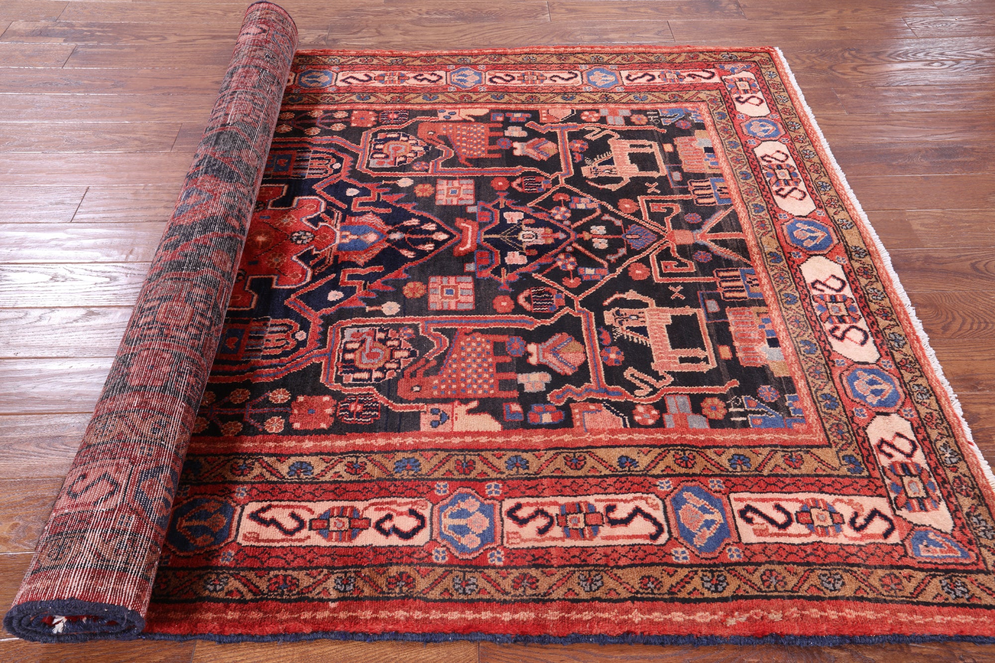 Black New Authentic Persian Nahavand Area Rug - 5' 4" X 9' 0" - Golden Nile