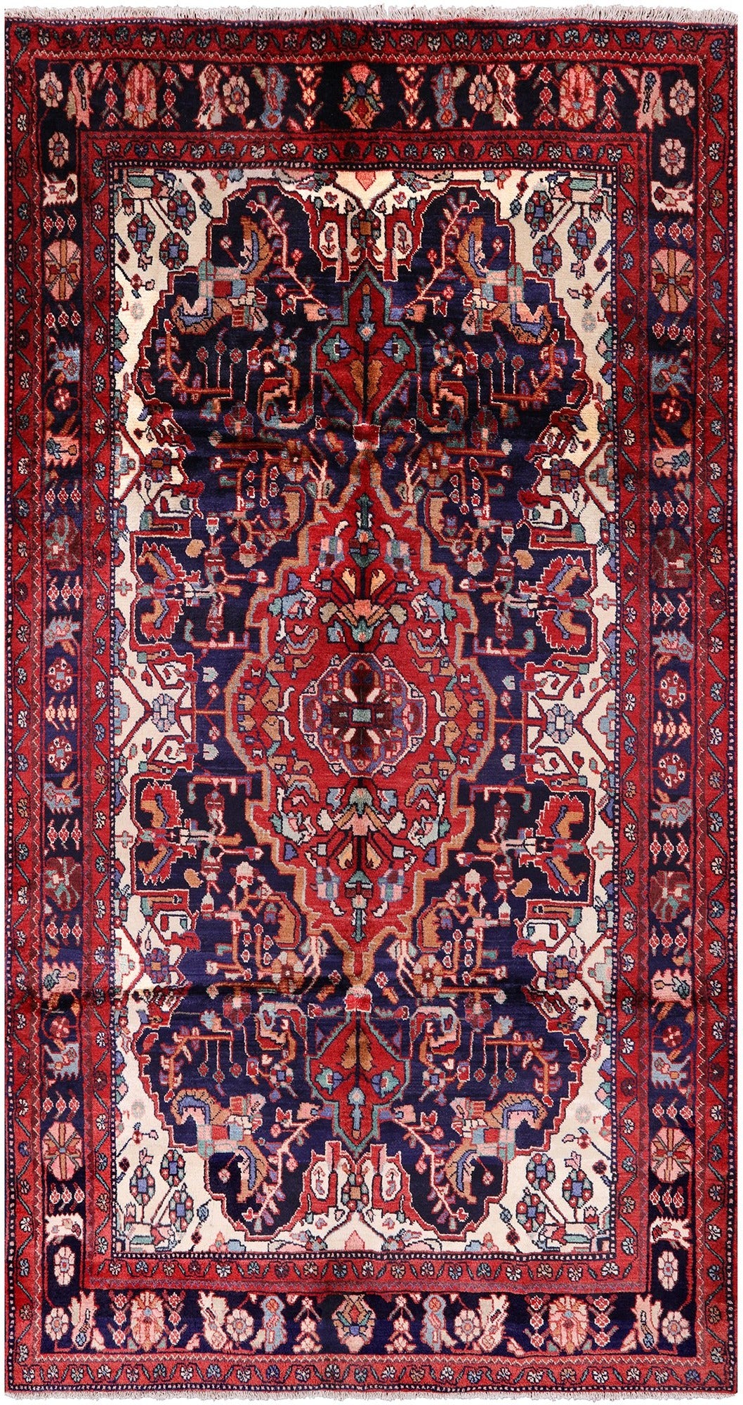 Blue New Authentic Persian Nahavand Hando Knotted Rug - 5' 5" X 10' 4" - Golden Nile