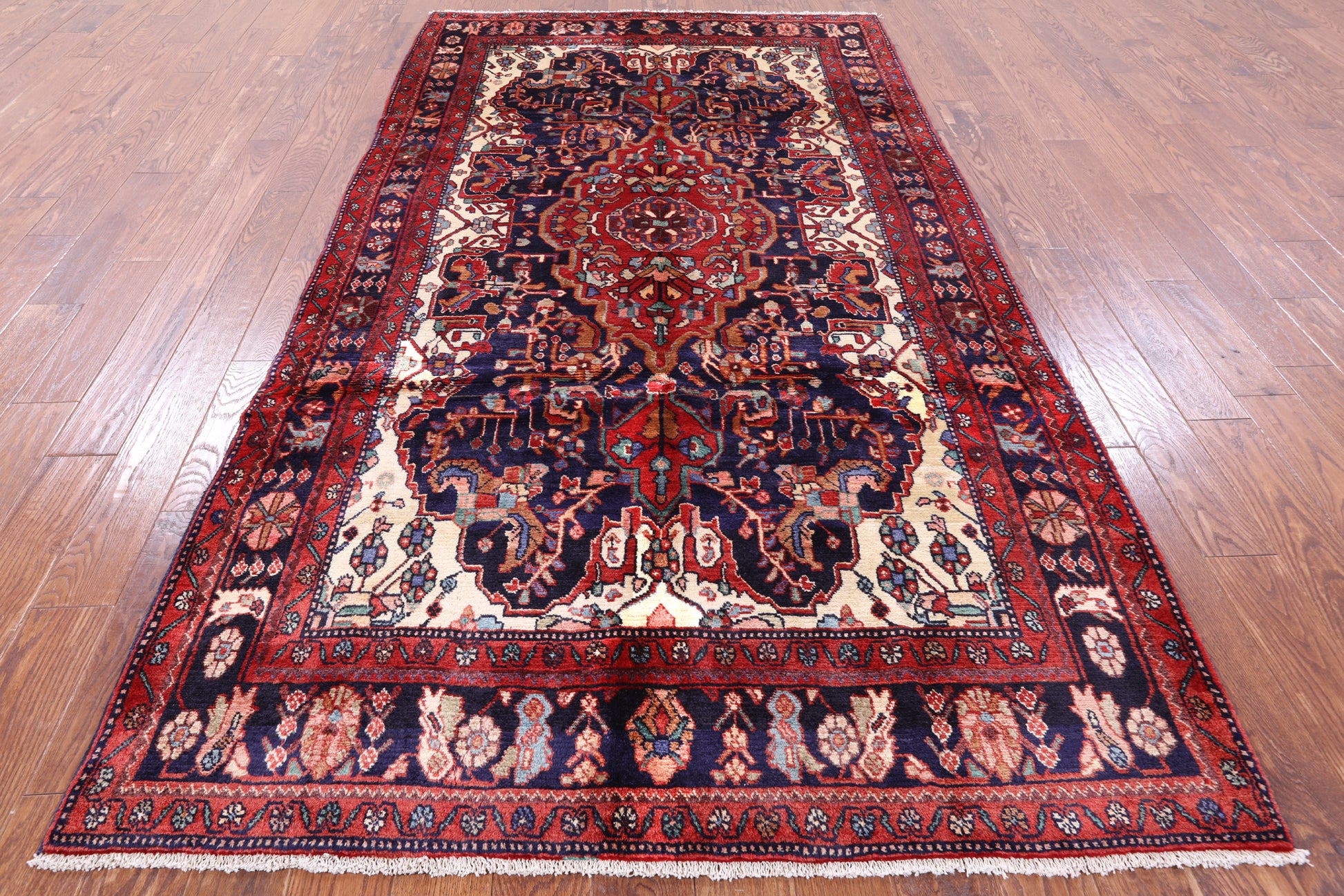 Blue New Authentic Persian Nahavand Hando Knotted Rug - 5' 5" X 10' 4" - Golden Nile