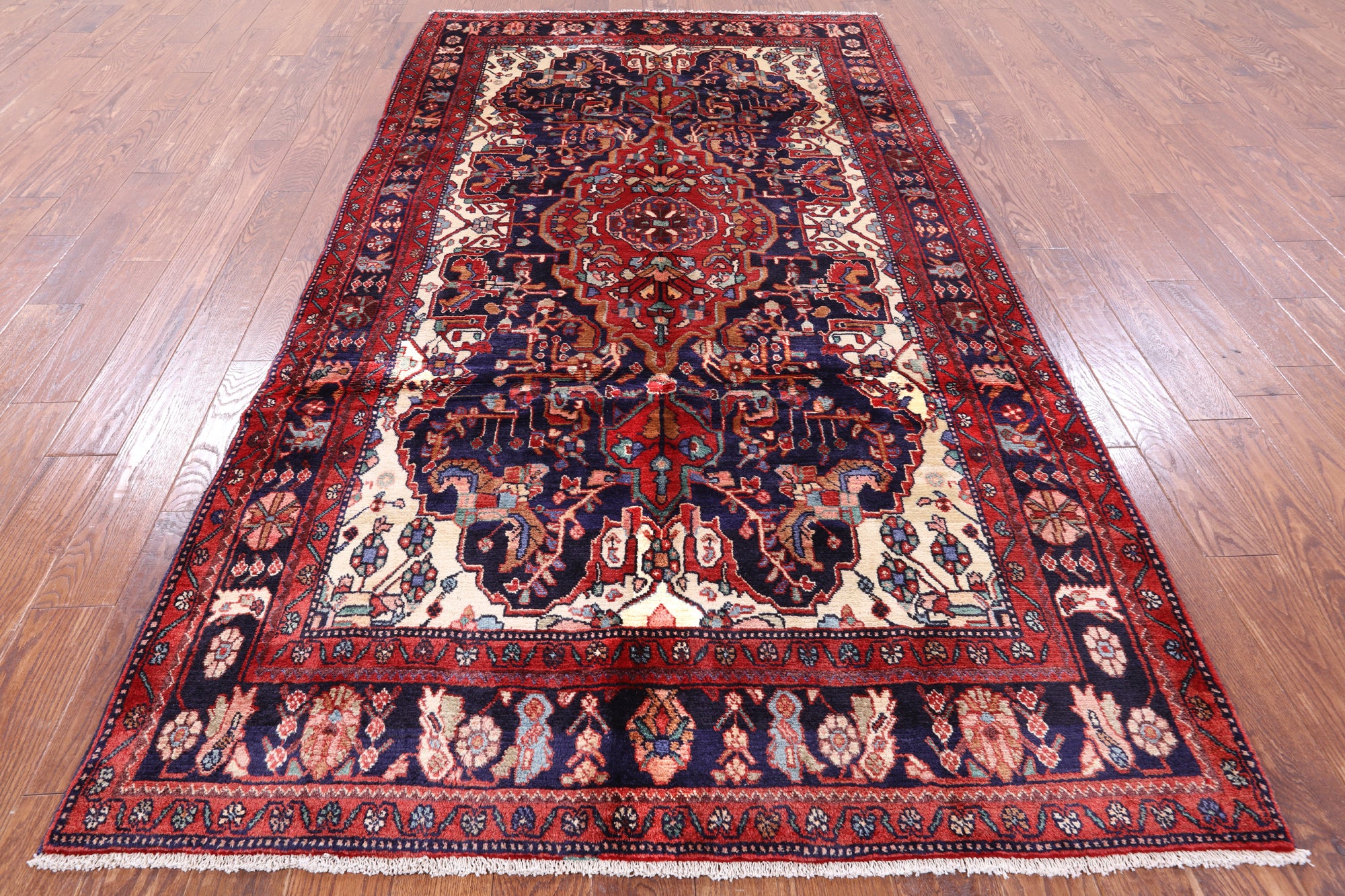Blue New Authentic Persian Nahavand Hando Knotted Rug - 5' 5" X 10' 4" - Golden Nile