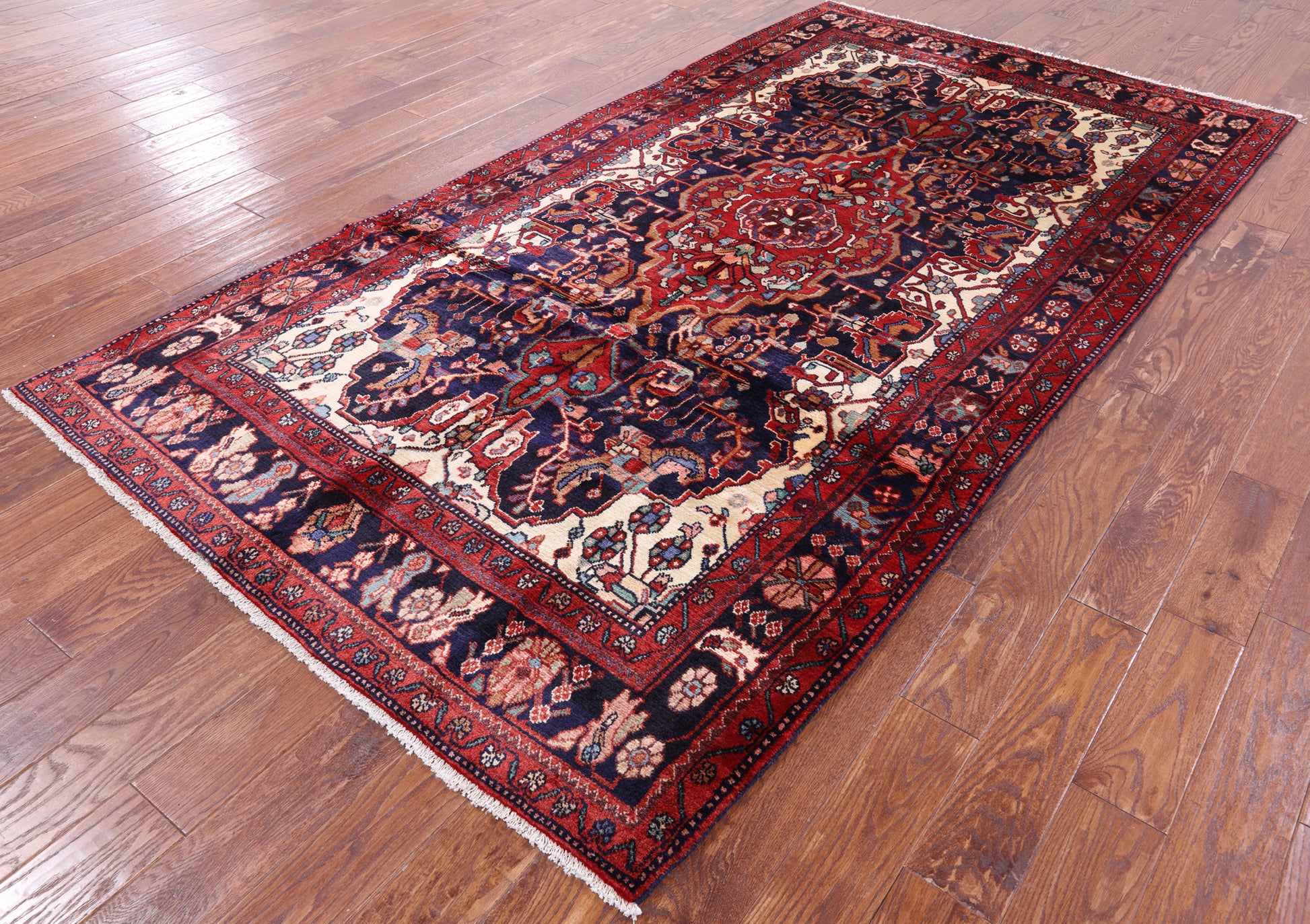 Blue New Authentic Persian Nahavand Hando Knotted Rug - 5' 5" X 10' 4" - Golden Nile