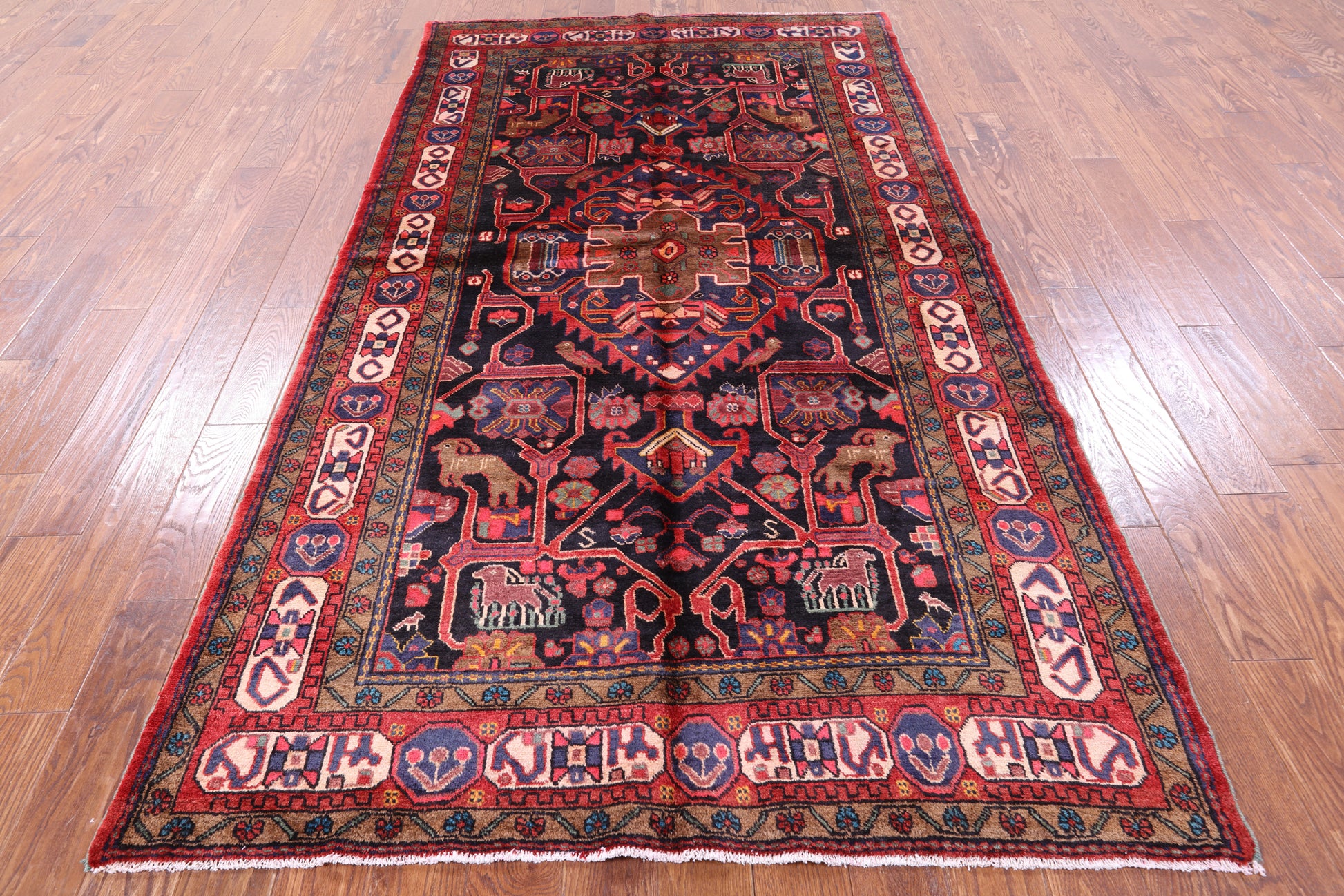 Black New Authentic Persian Nahavand Hand Knotted Rug - 5' 3" X 9' 7" - Golden Nile