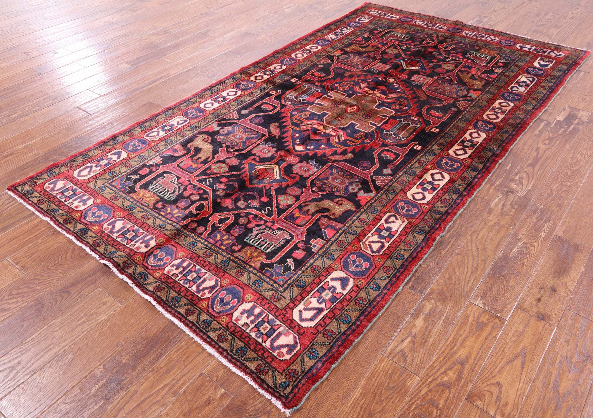 Black New Authentic Persian Nahavand Hand Knotted Rug - 5' 3" X 9' 7" - Golden Nile