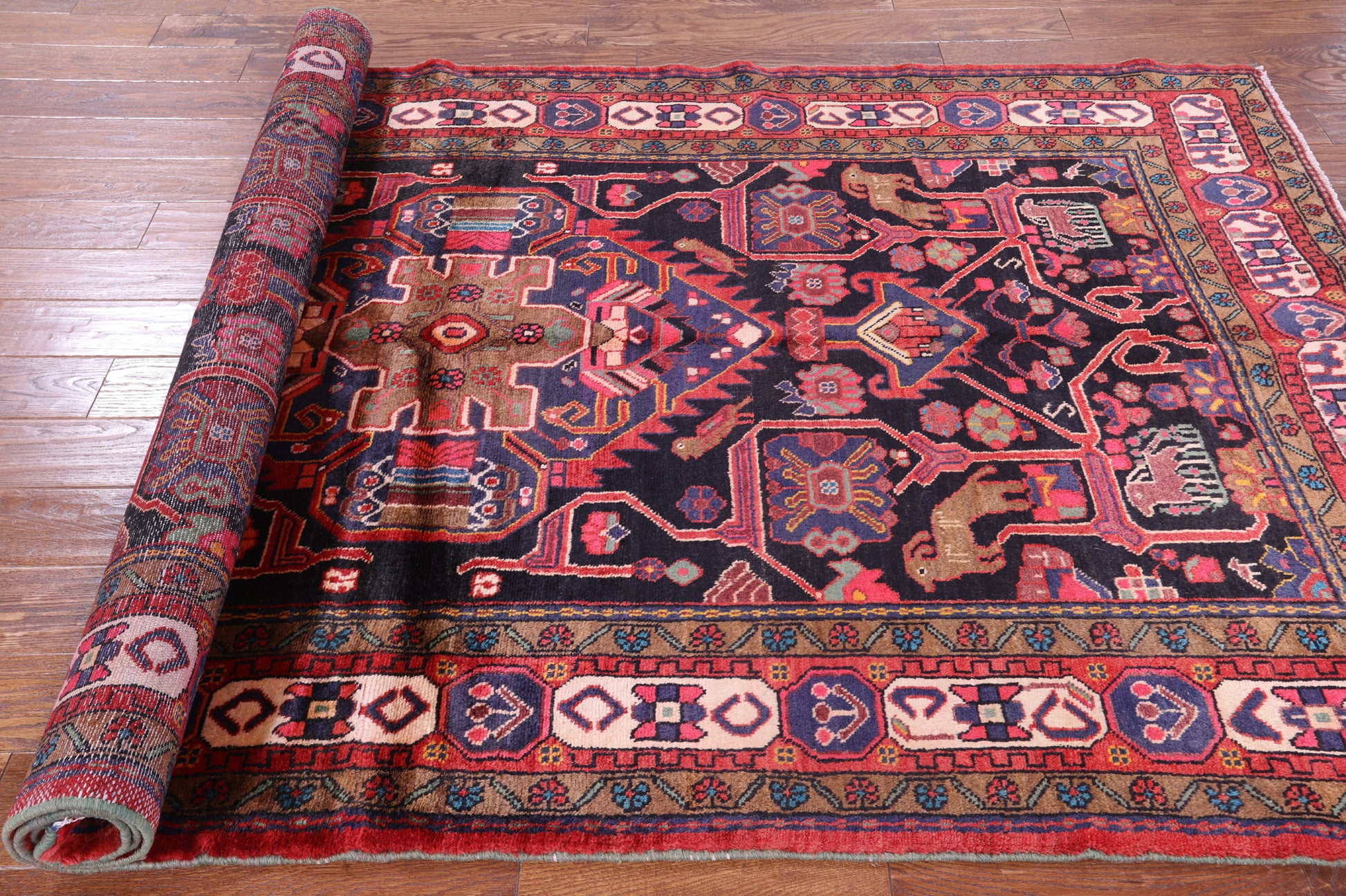 Black New Authentic Persian Nahavand Hand Knotted Rug - 5' 3" X 9' 7" - Golden Nile