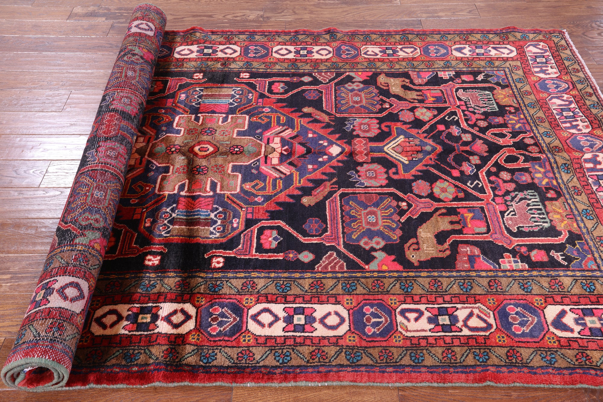 Black New Authentic Persian Nahavand Hand Knotted Rug - 5' 3" X 9' 7" - Golden Nile