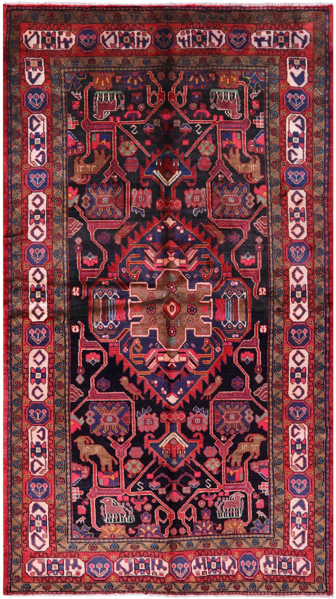 Black New Authentic Persian Nahavand Hand Knotted Rug - 5' 3" X 9' 7" - Golden Nile