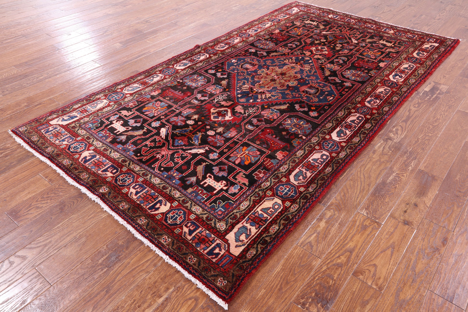 Black New Authentic Persian Nahavand Handmade Wool Rug - 5' 7" X 10' 4" - Golden Nile