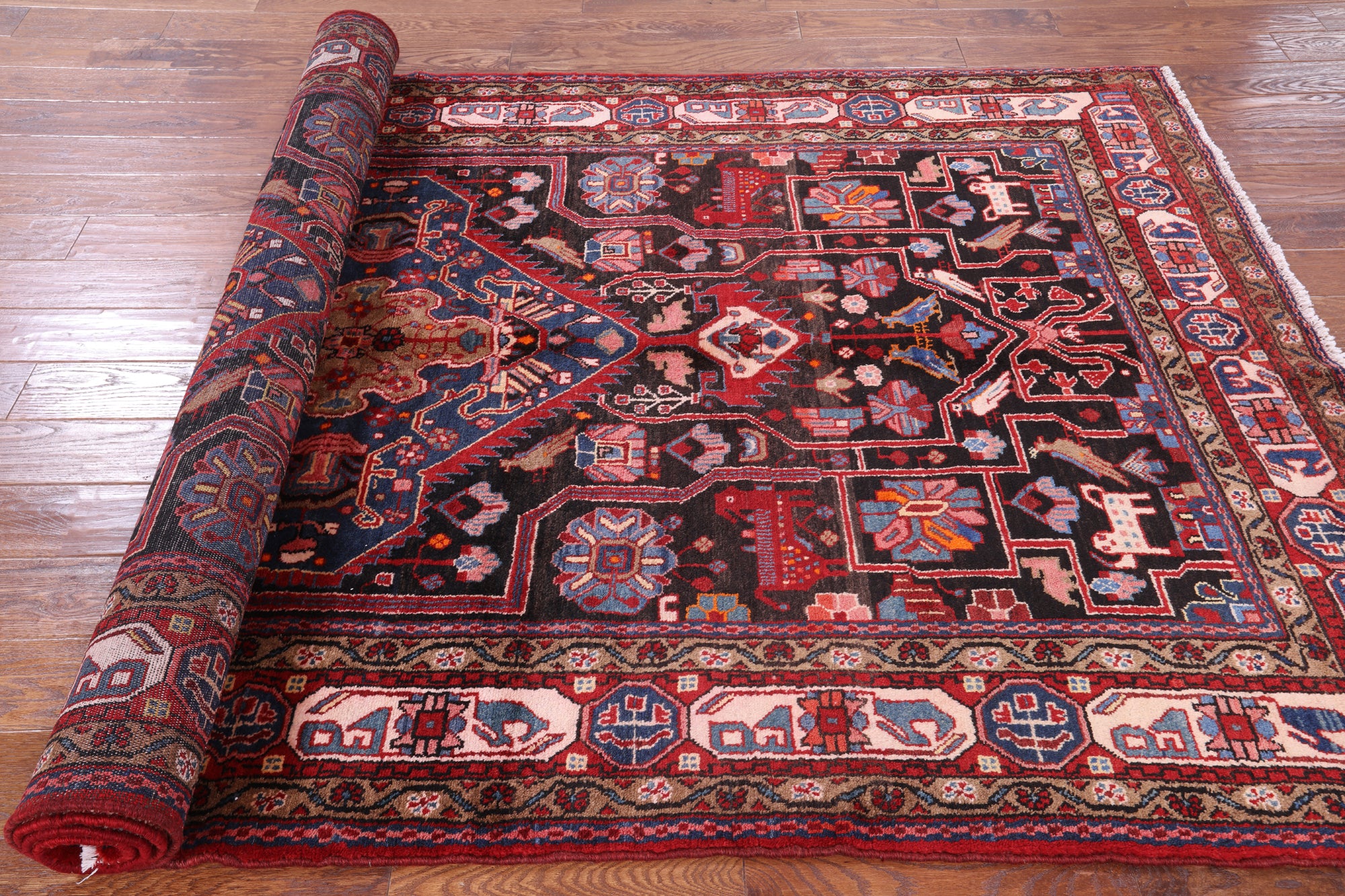 Black New Authentic Persian Nahavand Handmade Wool Rug - 5' 7" X 10' 4" - Golden Nile