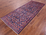 Blue New Authentic Persian Hamadan Hand Knotted Runner Rug - 3' 10" X 9' 6" - Golden Nile