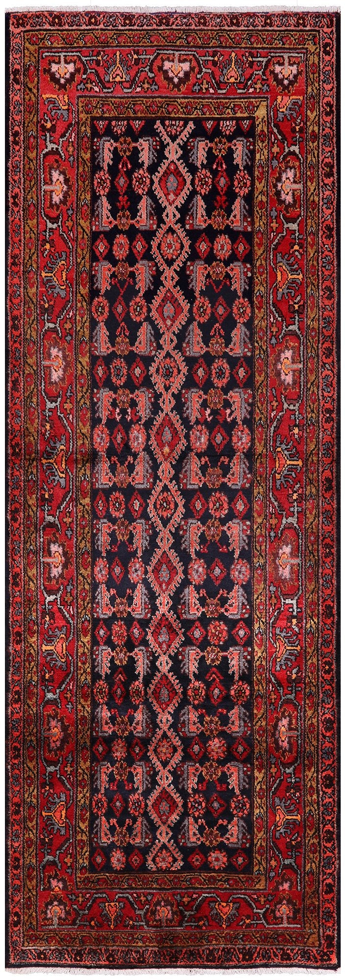 New Authentic Persian Hamadan Runner Rug - 3' 7" X 10' 7" - Golden Nile
