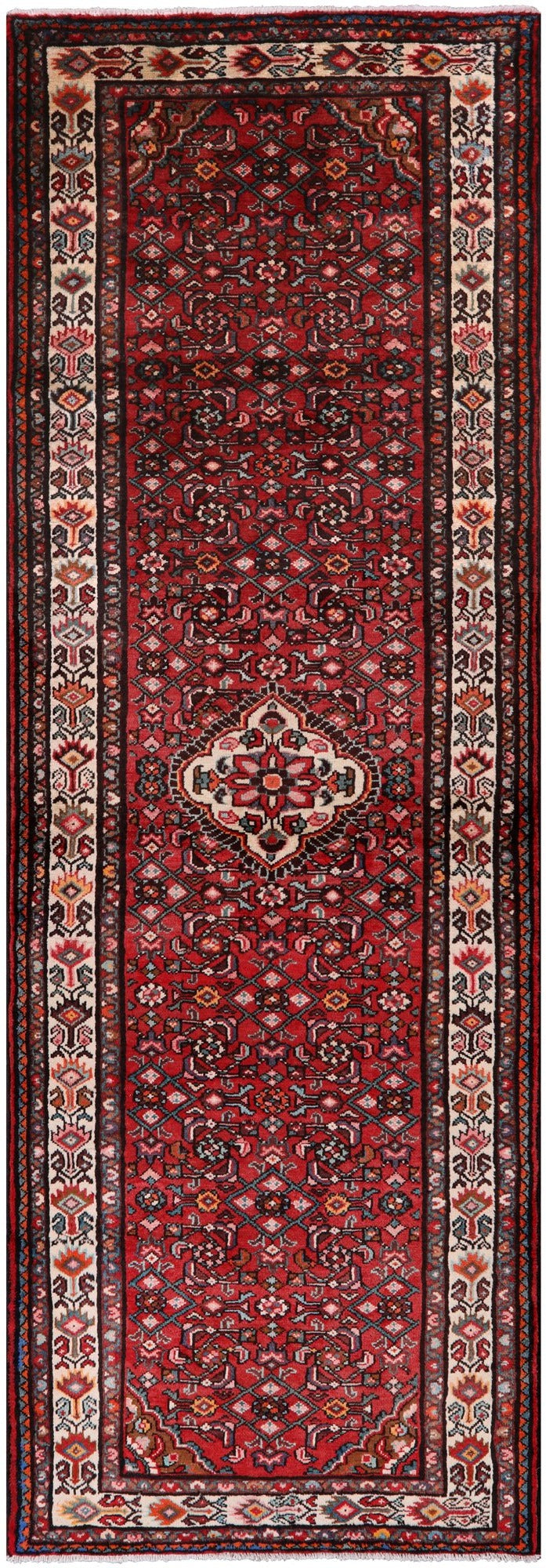 Red New Authentic Persian Hamadan Runner Rug - 3' 8" X 11' 1" - Golden Nile