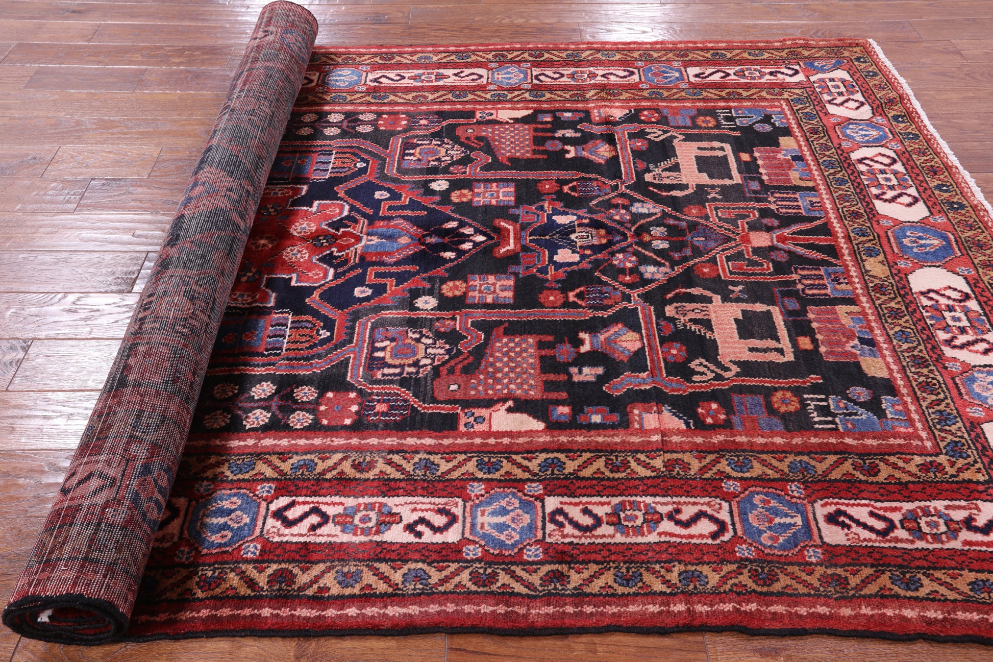 Black Hand Knotted New Authentic Persian Nahavand Rug - 5' 7" X 9' 8" - Golden Nile