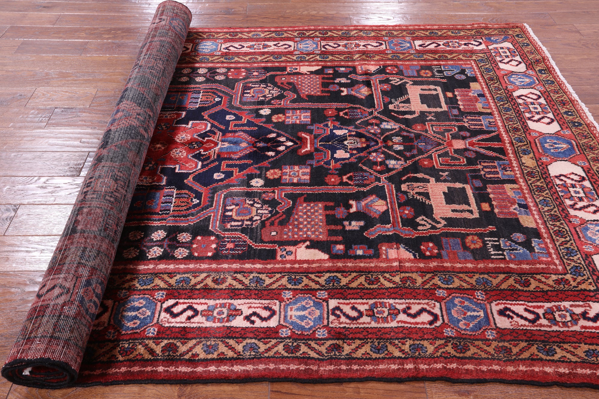 Black Hand Knotted New Authentic Persian Nahavand Rug - 5' 7" X 9' 8" - Golden Nile
