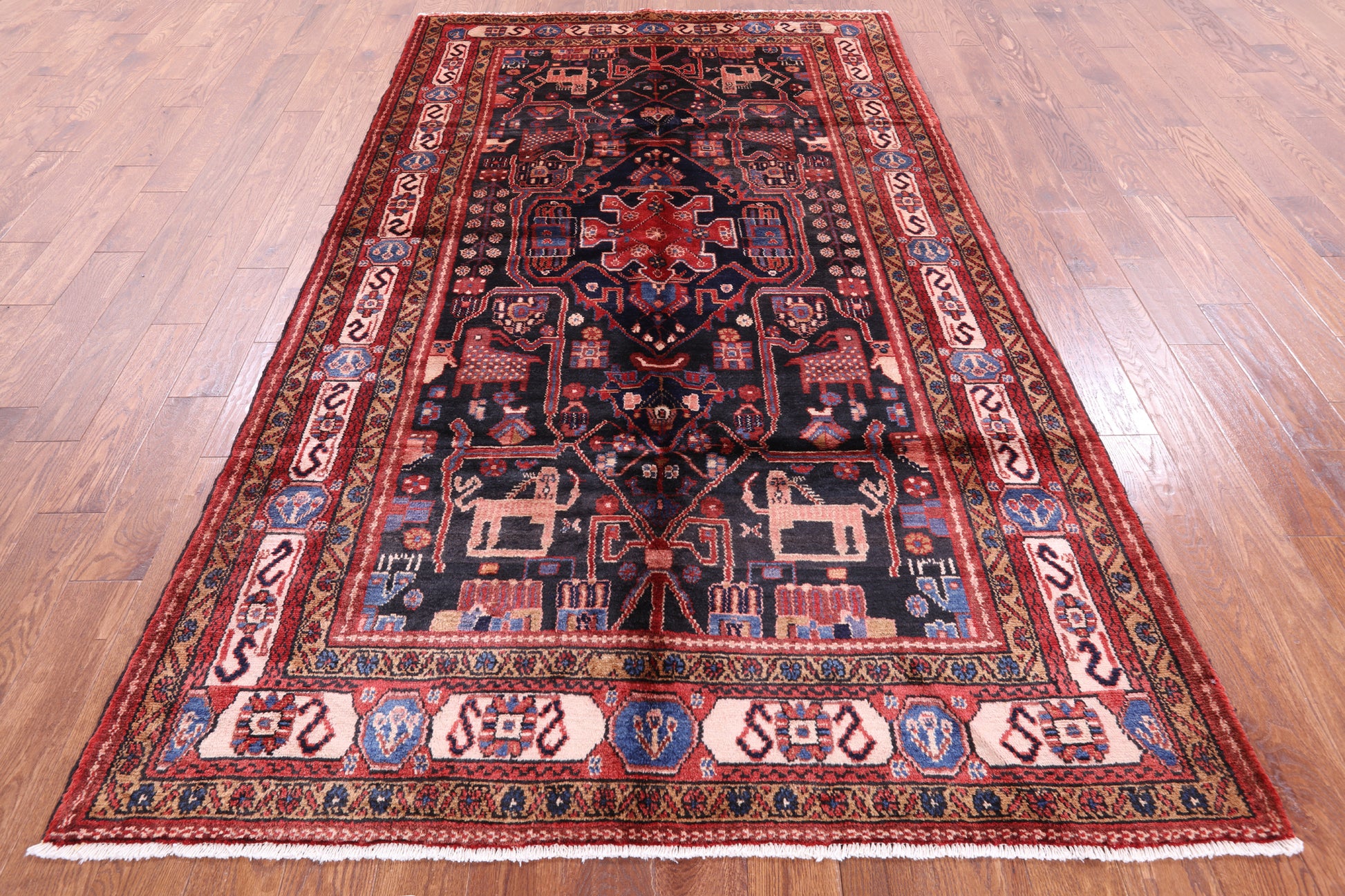 Black Hand Knotted New Authentic Persian Nahavand Rug - 5' 7" X 9' 8" - Golden Nile