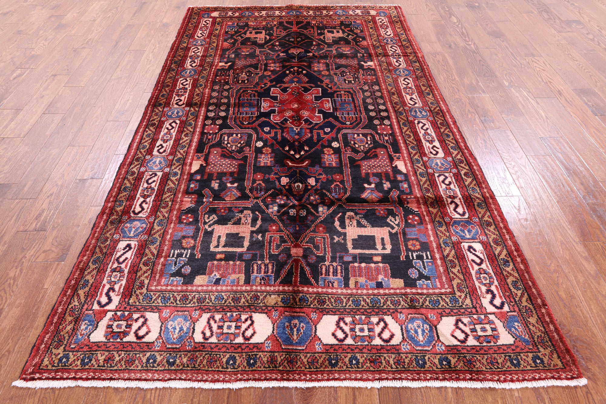 Black Hand Knotted New Authentic Persian Nahavand Rug - 5' 7" X 9' 8" - Golden Nile