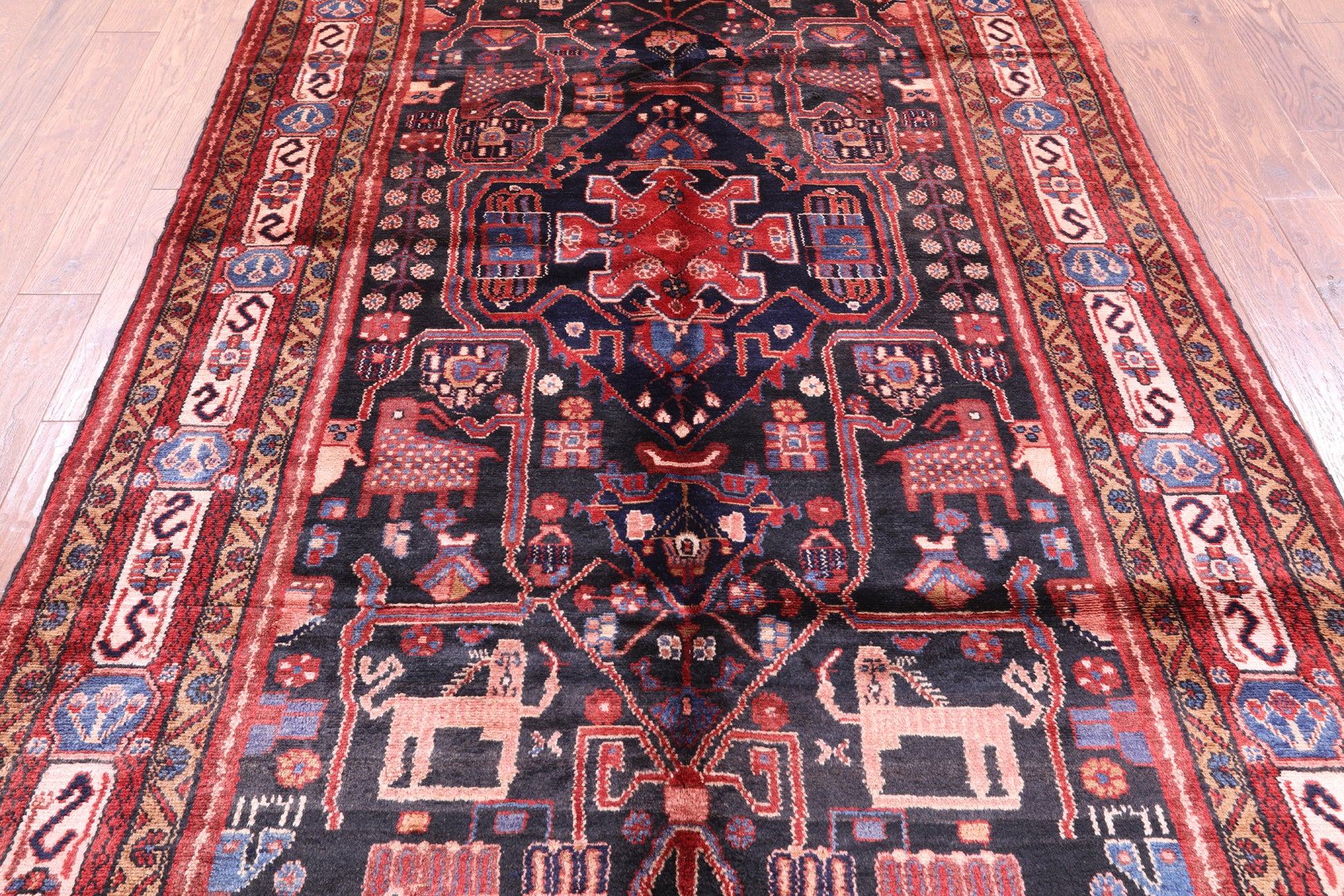 Black Hand Knotted New Authentic Persian Nahavand Rug - 5' 7" X 9' 8" - Golden Nile