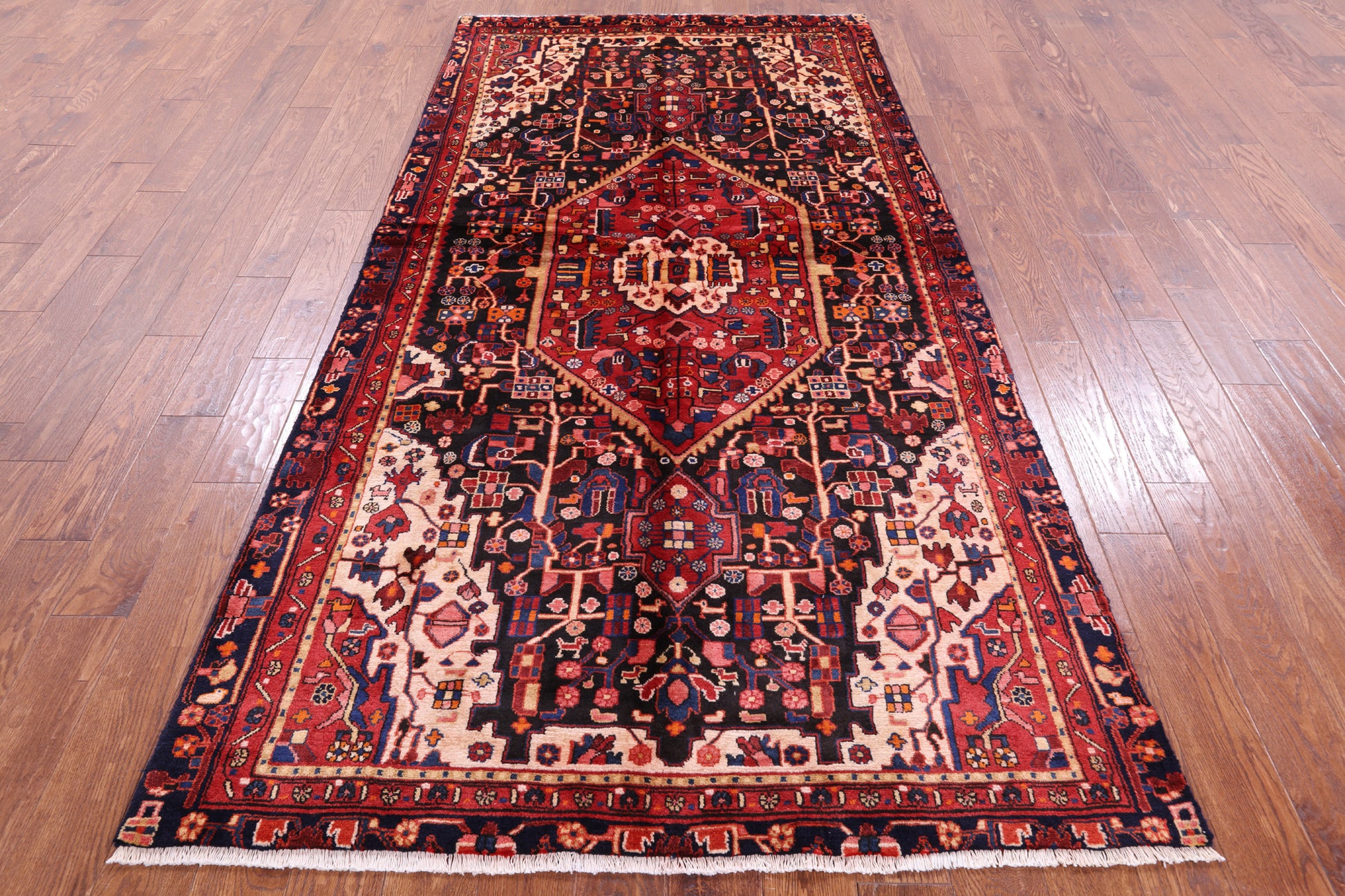 Black New Authentic Persian Nahavand Area Wool Rug - 4' 9" X 9' 2" - Golden Nile