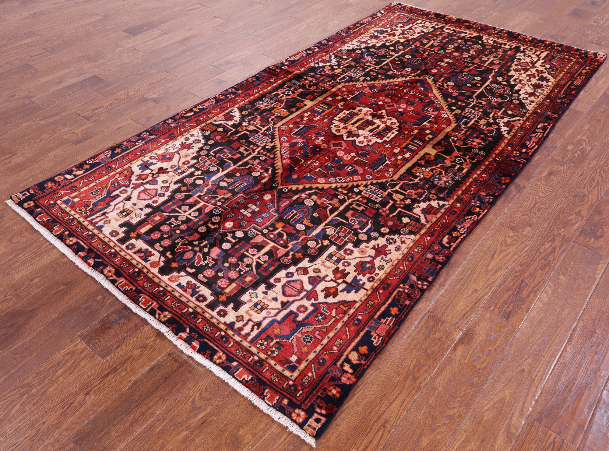 Black New Authentic Persian Nahavand Area Wool Rug - 4' 9" X 9' 2" - Golden Nile