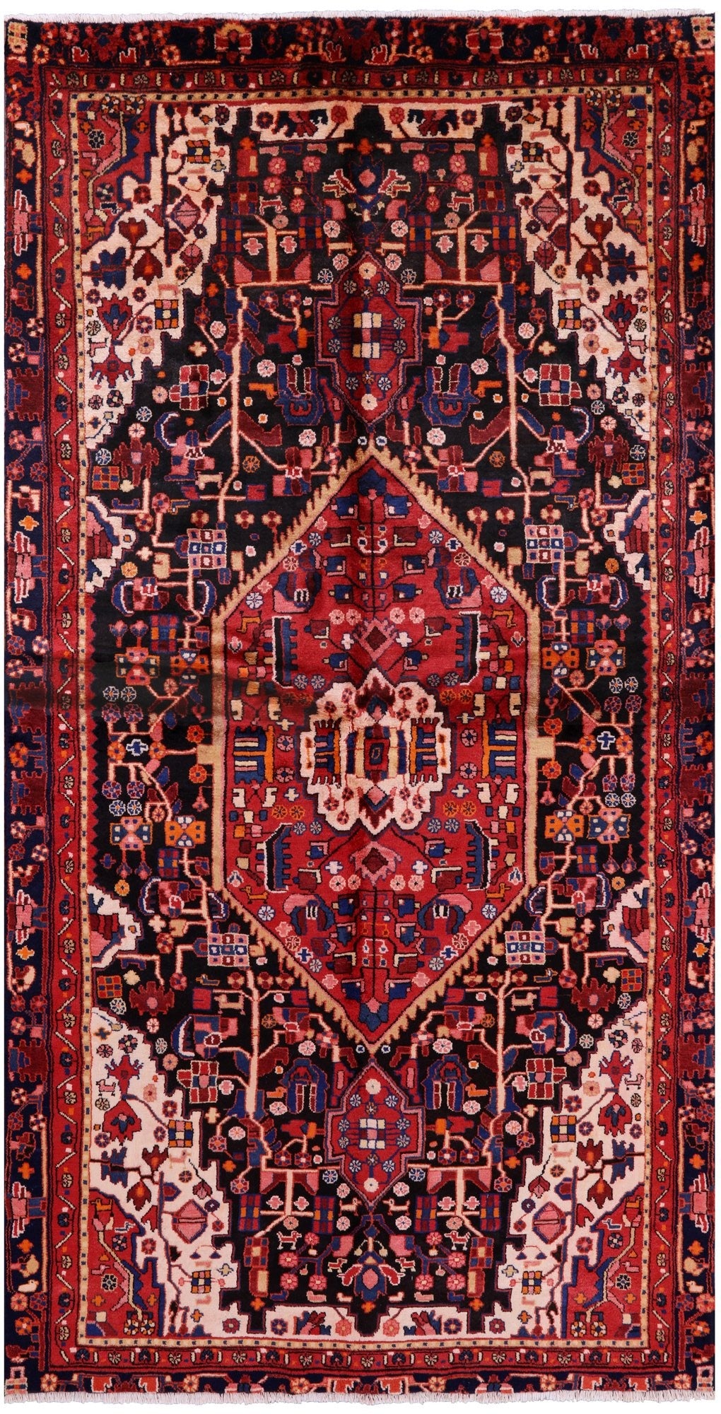 Black New Authentic Persian Nahavand Area Wool Rug - 4' 9" X 9' 2" - Golden Nile