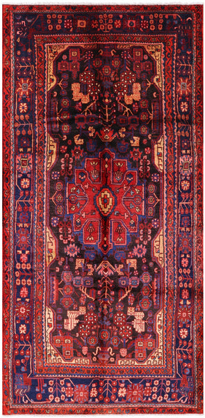 Black New Authentic Nahavand Persian Hand Knotted Wool Rug - 5' 4" X 10' 11" - Golden Nile