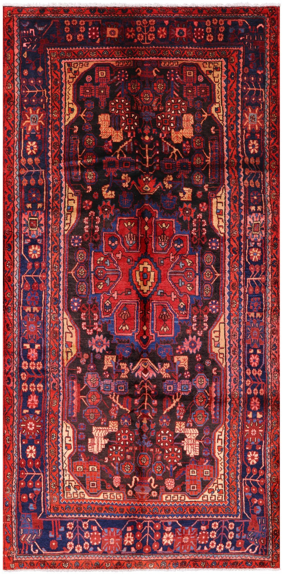 Black New Authentic Nahavand Persian Hand Knotted Wool Rug - 5' 4" X 10' 11" - Golden Nile