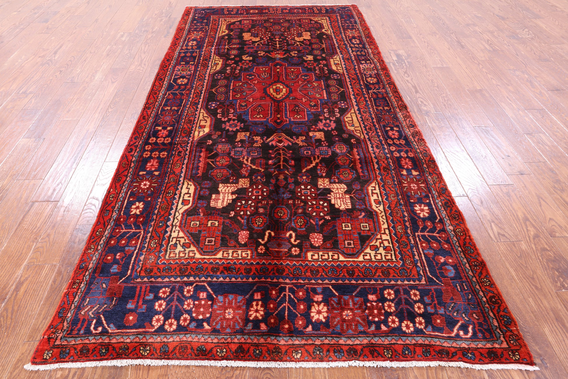 Black New Authentic Nahavand Persian Hand Knotted Wool Rug - 5' 4" X 10' 11" - Golden Nile
