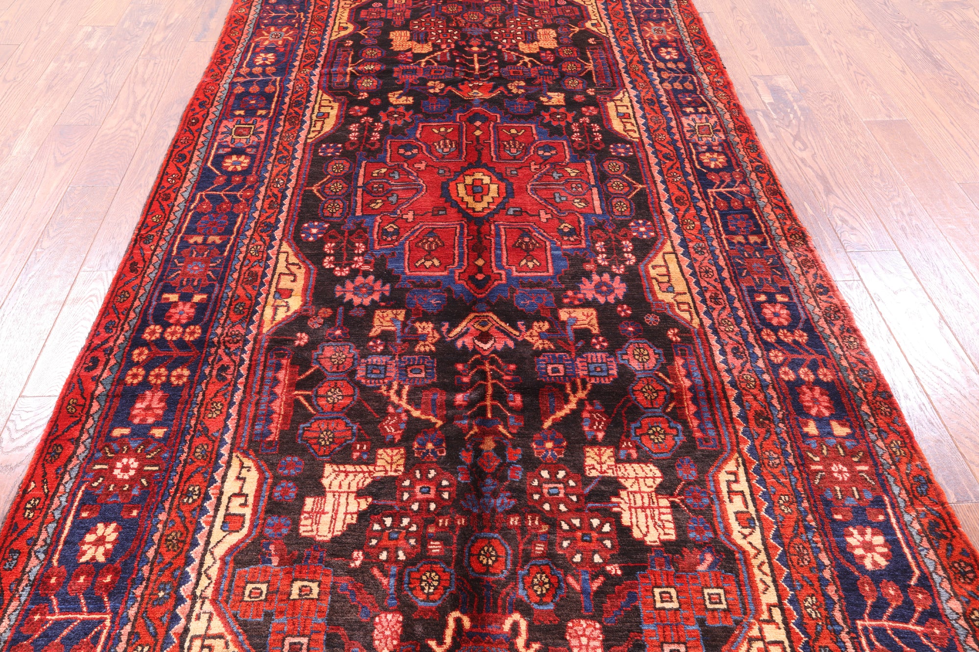 Black New Authentic Nahavand Persian Hand Knotted Wool Rug - 5' 4" X 10' 11" - Golden Nile