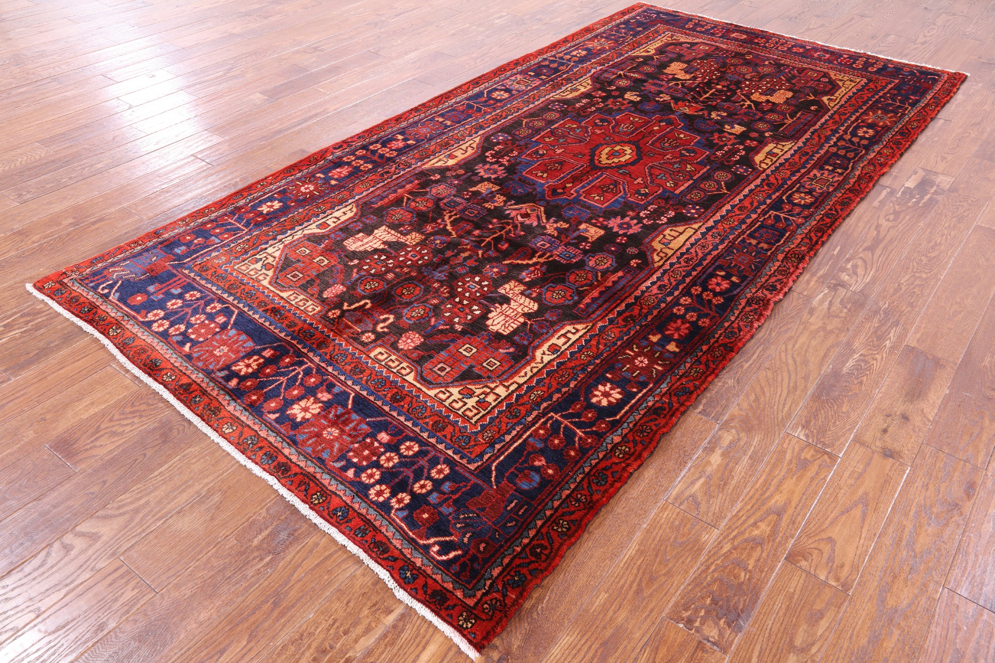 Black New Authentic Nahavand Persian Hand Knotted Wool Rug - 5' 4" X 10' 11" - Golden Nile