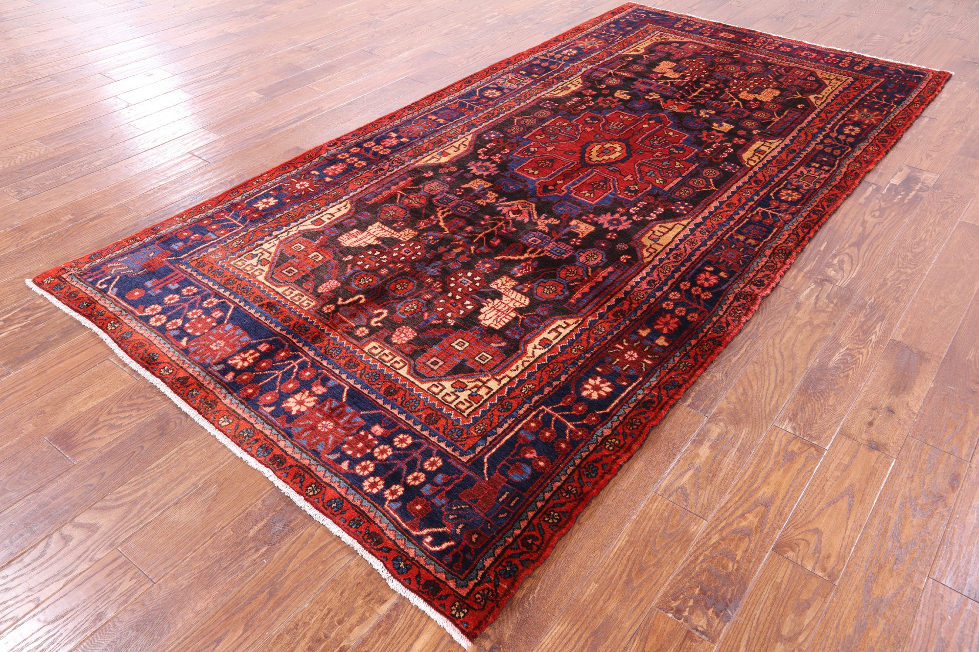 Black New Authentic Nahavand Persian Hand Knotted Wool Rug - 5' 4" X 10' 11" - Golden Nile
