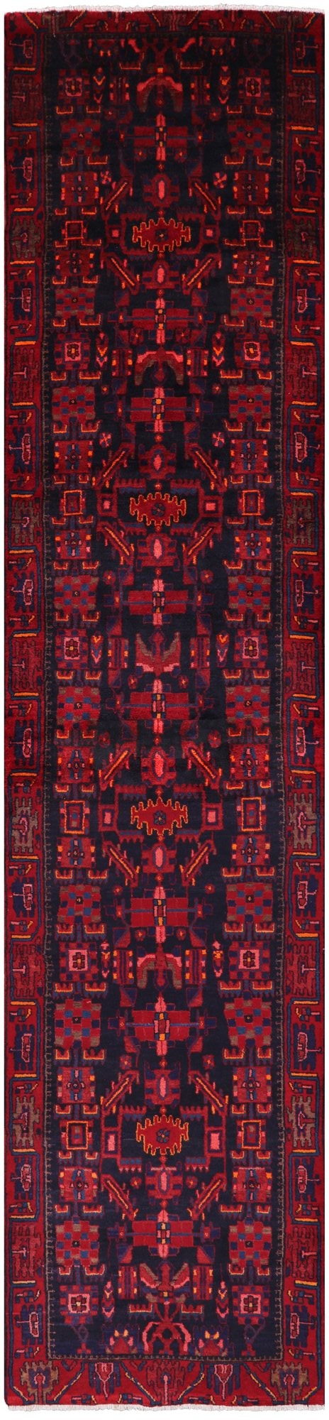 New Authentic Persian Hamadan Hand Knotted Runner Rug - 3' 8" X 16' 3" - Golden Nile