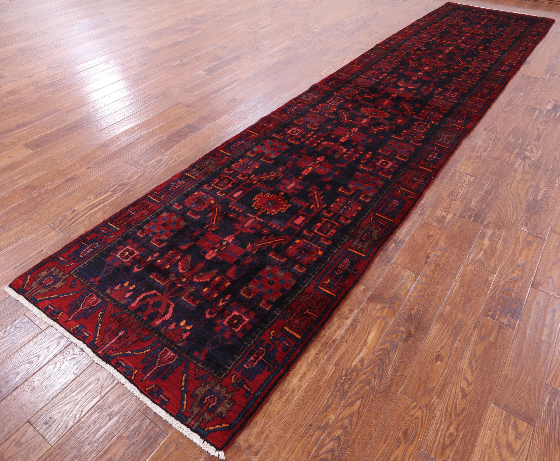 New Authentic Persian Hamadan Hand Knotted Runner Rug - 3' 8" X 16' 3" - Golden Nile