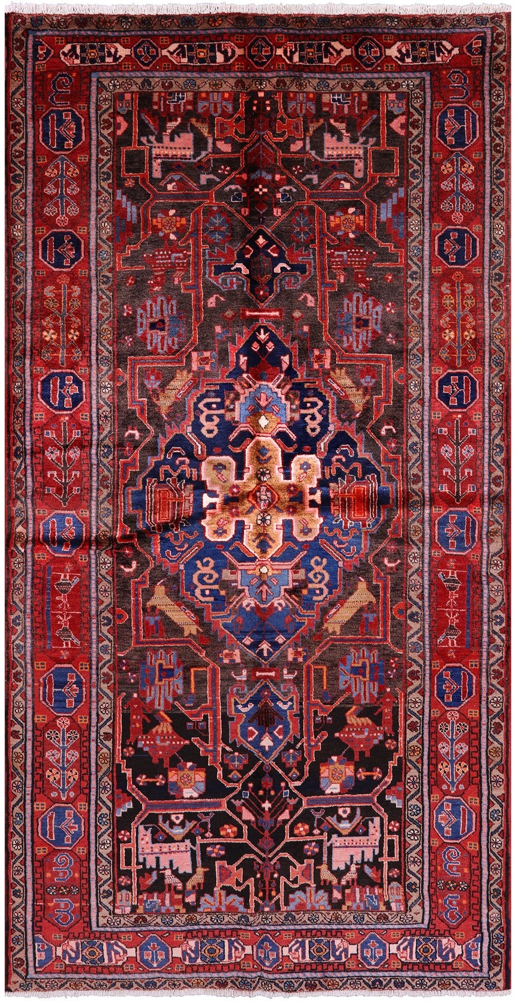 Black New Authentic Persian Nahavand Hand Knotted Rug - 4' 11" X 9' 9" - Golden Nile